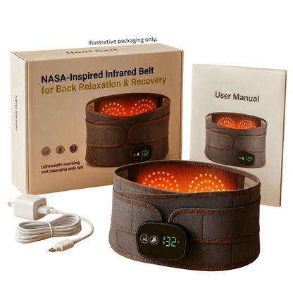 NASA-Inspired Infrared Belt with packaging and user manual on a white background